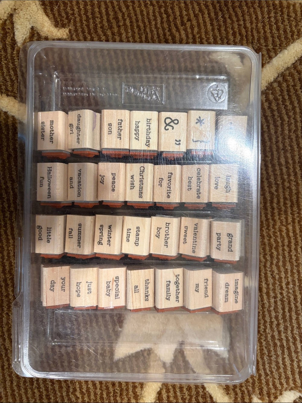 Stampin Up Wooden Phrase Stamp Set - Neutral Wood & Red Ink Pads
